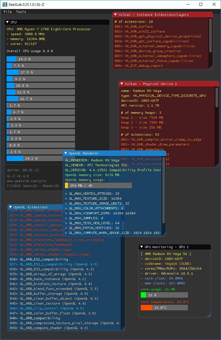 GL-Z for Windows - 16-core CPU monitoring
