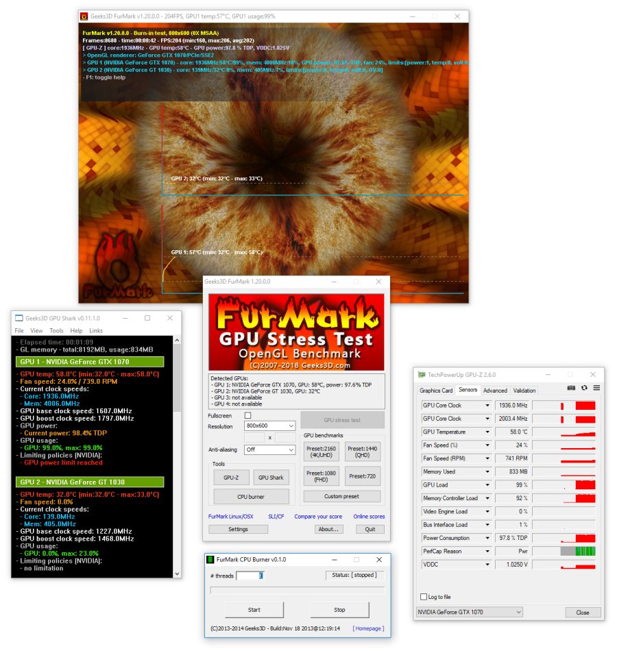 FurMark 1.20 with all GPU tools
