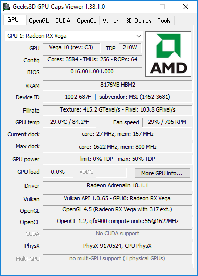 MSI Radeon RX Vega 56 AIR BOOST 8GB OC - GPU Caps Viewer