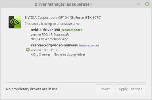 Linux Mint 19 TARA - driver manager