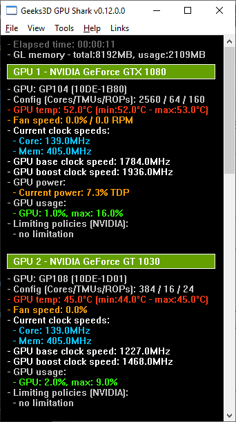 GPU Shark 0.12.0 - GeForce GTX 1080 + GT 1030