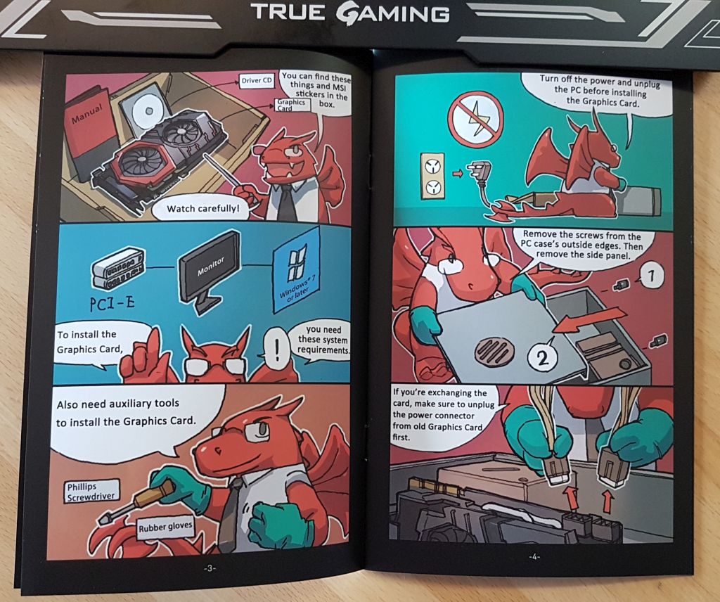 MSI mini-book for graphics card installation with Lucky the dragon