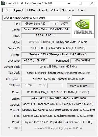 NVIDIA GeForce 416.16 + GPU Caps Viewer + GTX 1080