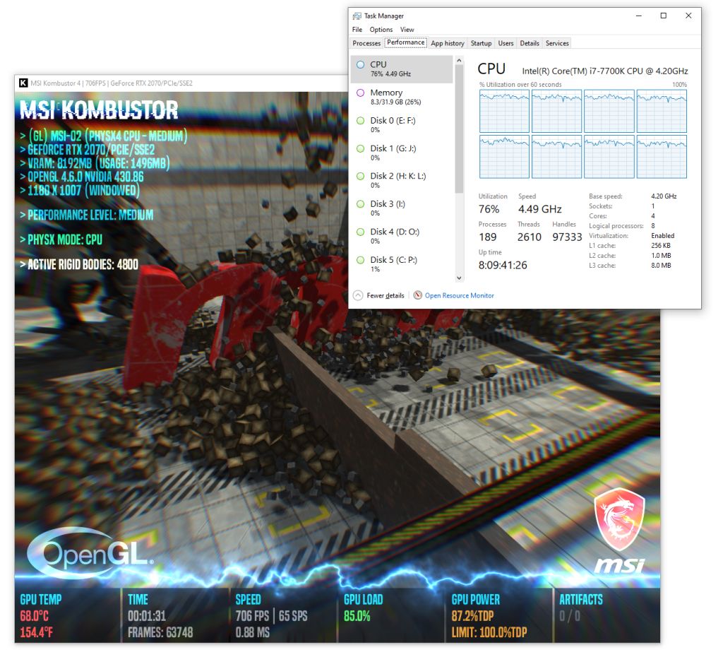 MSI Kombustor 4 - PhysX 4 CPU rigid bodies