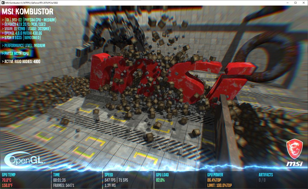 MSI Kombustor 4 - PhysX 4 rigid bodies benchmark