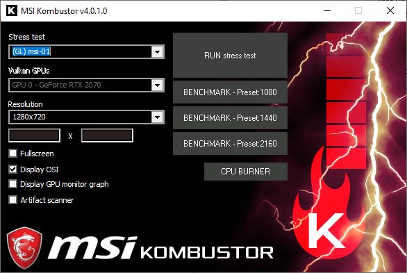MSI Kombustor 4 - main GUI