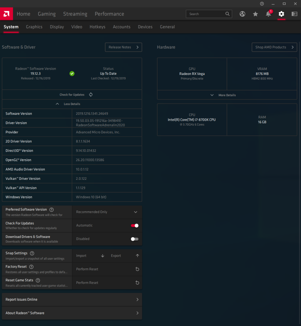AMD Adrenalin 2020 Edition - Software information
