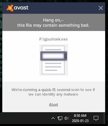 Avast antivirus - CyberCapture scanning a file