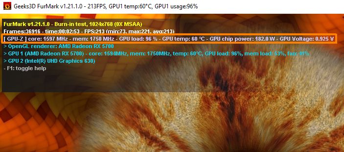 FurMark 1.21.1 + GPU-Z info + Radeon RX 5700