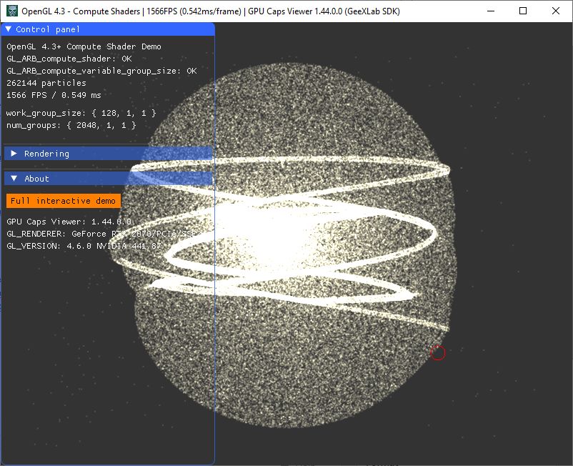 GPU Caps Viewer 1.44.0 - GeeXLab demo: OpenGL 4.3 compute shaders + particles