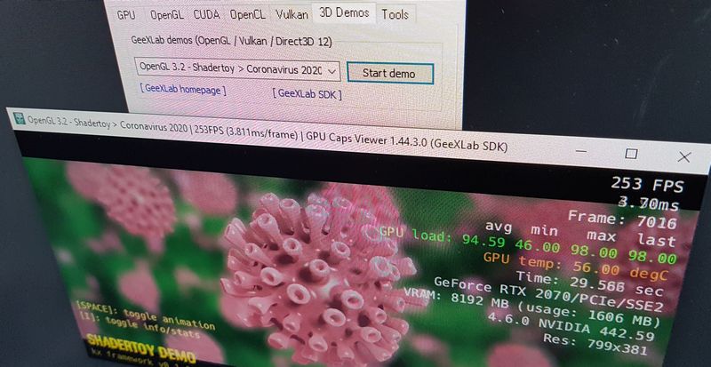 GPU Caps Viewer 1.44.3 - Coronavirus 2020 - GeeXLab / Shadertoy multipass demo