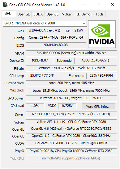 NVIDIA GeForce 441.87 + GPU Caps Viewer + GeForce RTX 2080