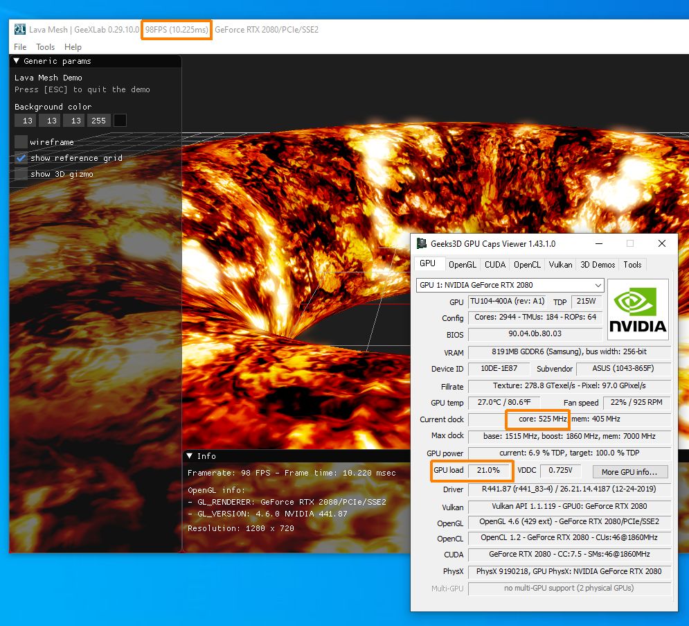 NVIDIA GeForce 441.87 + Max Frame Rate + GeeXLab OpenGL demo