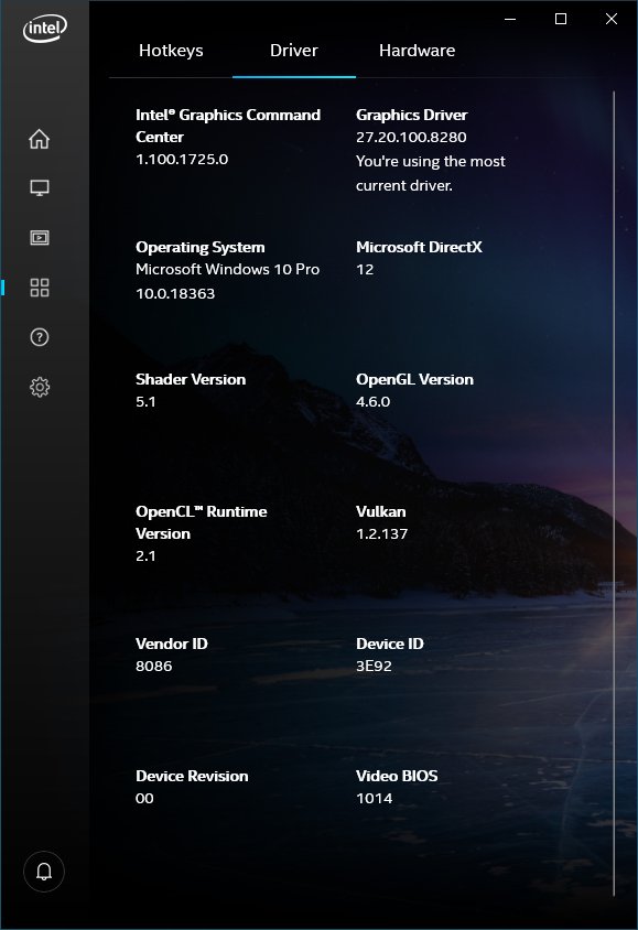 Intel UHD Graphics driver - software information