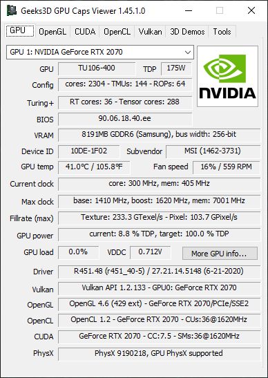 NVIDIA GeForce 451.48 + GPU Caps Viewer + GeForce RTX 2070