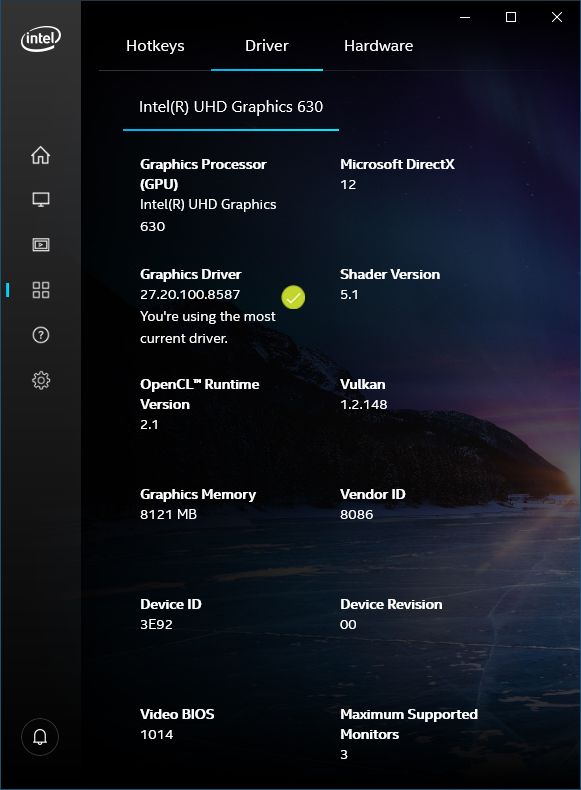 Intel UHD Graphics driver - software information