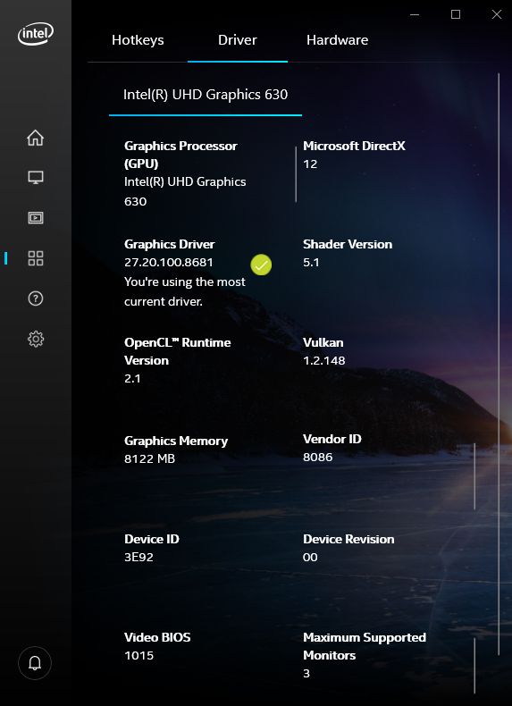 Intel UHD Graphics driver - software information