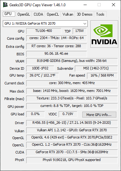 NVIDIA GeForce 456.55 + GPU Caps Viewer + GeForce RTX 2070
