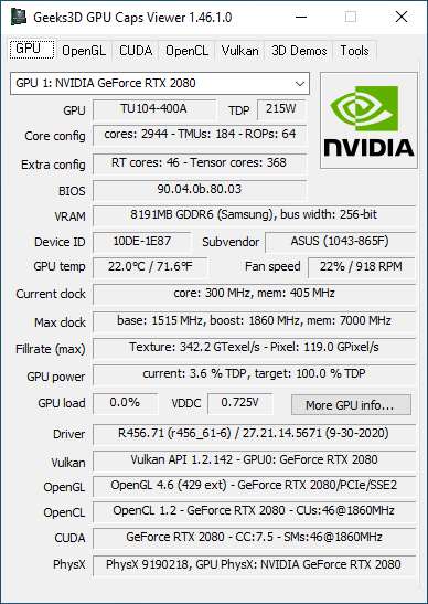 NVIDIA GeForce 456.71 + GPU Caps Viewer + GeForce RTX 2080
