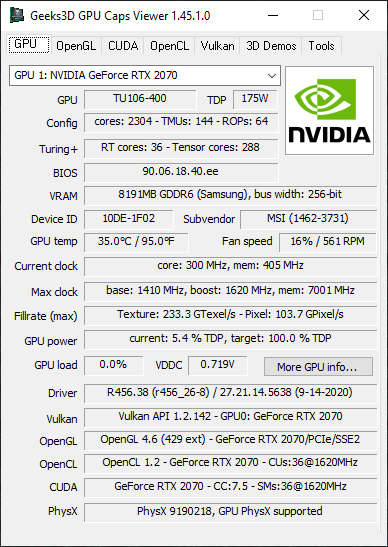NVIDIA GeForce 456.38 + GPU Caps Viewer + GeForce RTX 2070