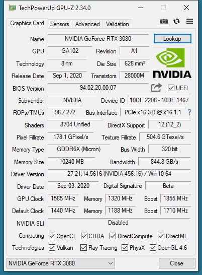 NVIDIA GeForce RTX 3080 - GPU-Z
