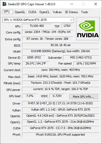 GPU Caps Viewer 1.48.0 - GeForce RTX 2070