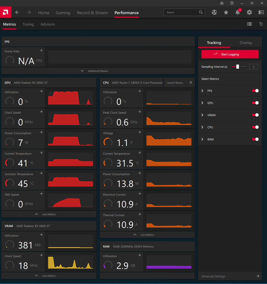 AMD Adrenalin 2020 Edition - GPU and CPU monitoring - Radeon RX 6800 XT + Ryzen 7 5800X