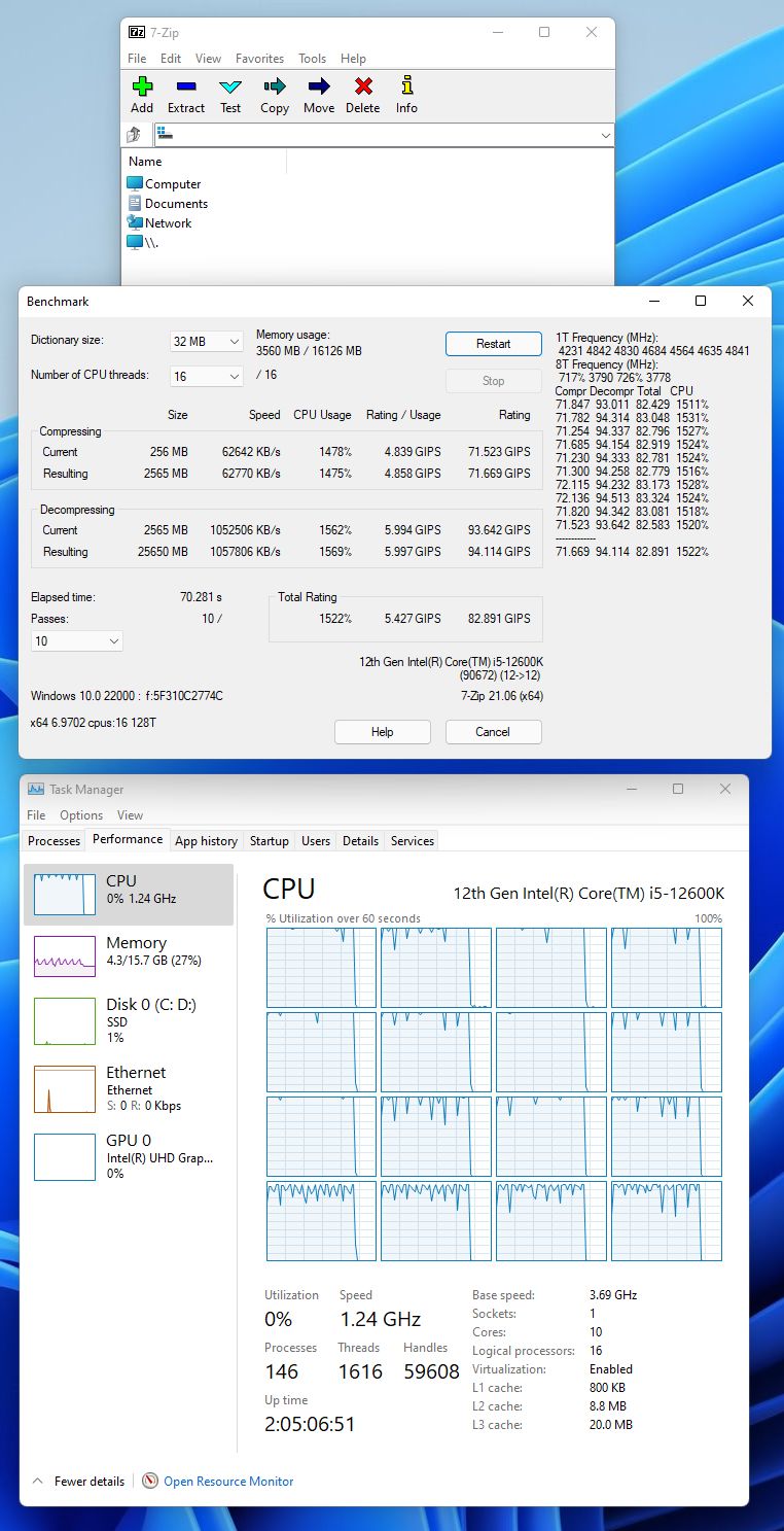 Intel Core i5-12600K, 7-Zip benchmark