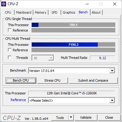 Intel Core i5-12600K, CPU-Z benchmark