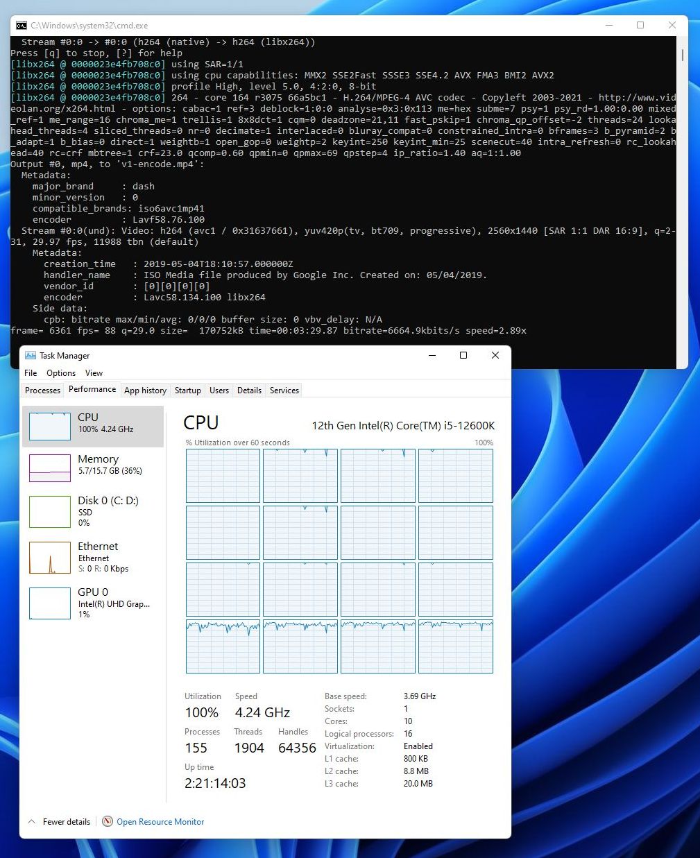 Intel Core i5-12600K, FFmpeg benchmark