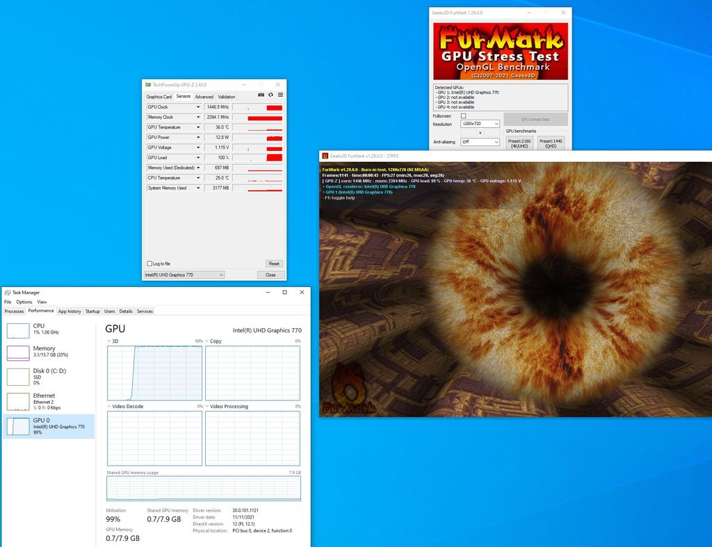 Intel Core i5-12600K, FurMark benchmark