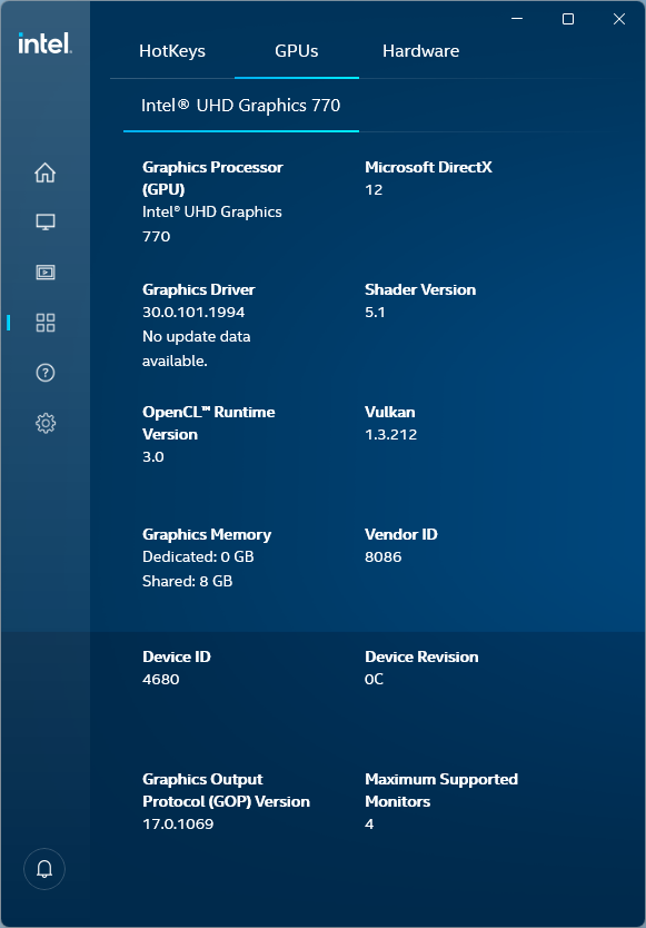 Intel UHD Graphics driver - Control Center