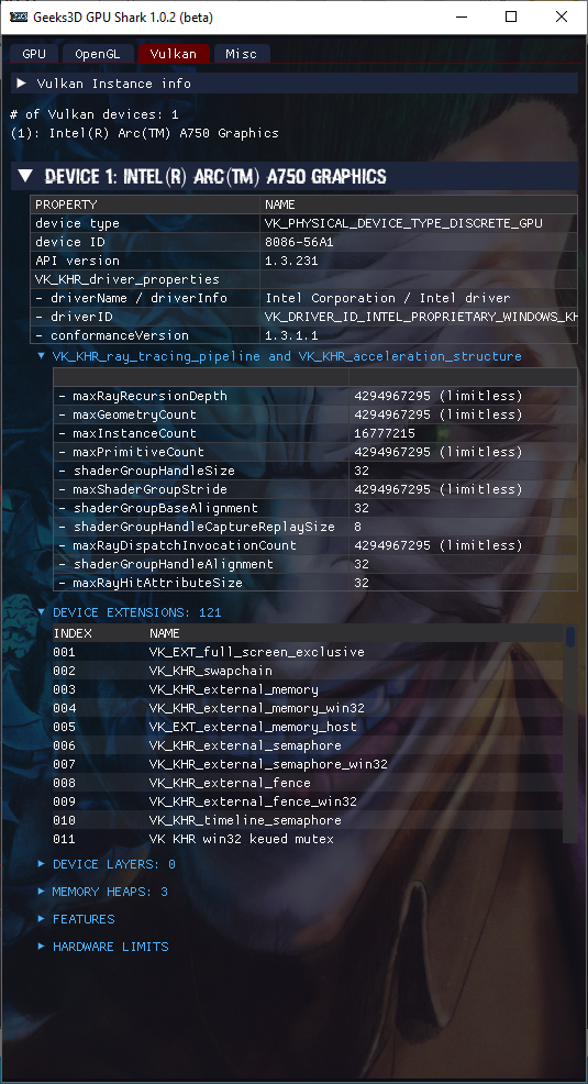 Intel Arc Graphics driver - GPU Shark 2 + Arc A750