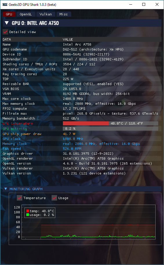 Intel Arc Graphics driver - GPU Shark 2 + Arc A750