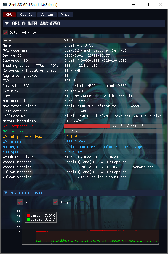 Intel Arc Graphics driver - GPU Shark 2 + Arc A750