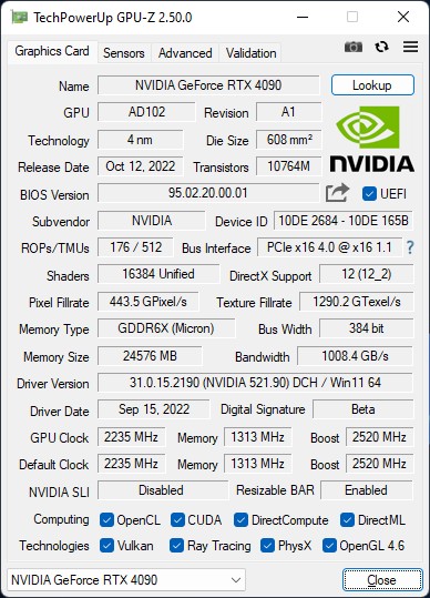 GeForce RTX 4090 FE - GPU-Z