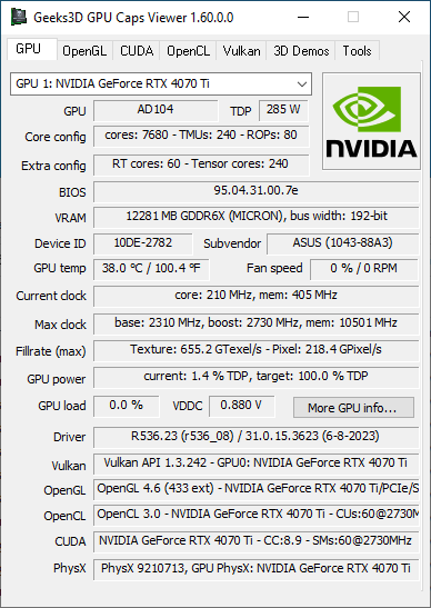 NVIDIA GeForce 536.23 + GPU Caps Viewer + GeForce RTX 4070 Ti