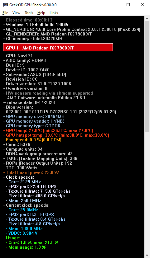 GPU Shark 0.30 - Radeon RX 7900 XT