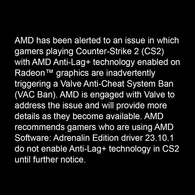 AMD Adrenalin 23.10.1 - Counter Strike warning / ban - Anti-Lag+