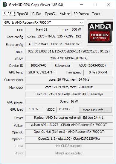AMD Adrenalin 24.4.1 - GPU Caps Viewer + Radeon RX 7900 XT
