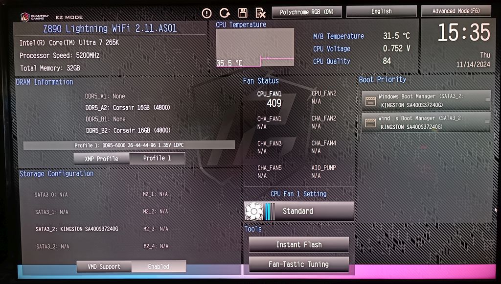 ASRock Z890 Lightning wifi - BIOS screen