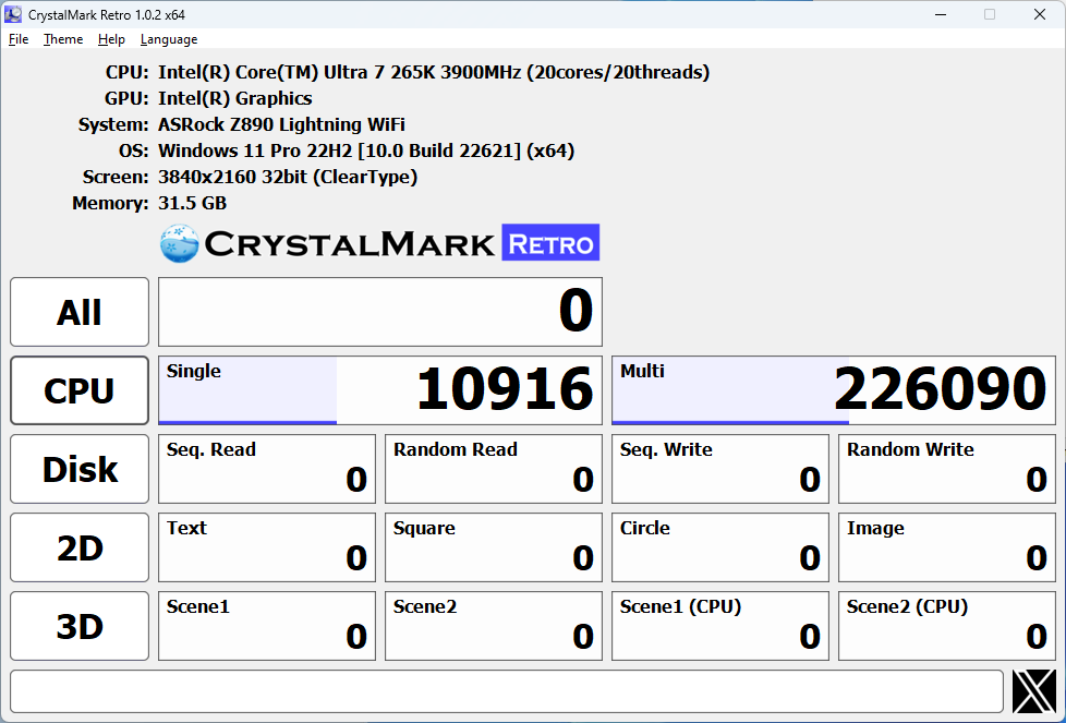 Geeks3D test bench - CrystalMark Retro benchmark
