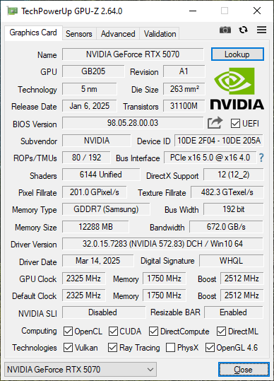 NVIDIA GeForce RTX 5070 Founders Edition - GPU-Z