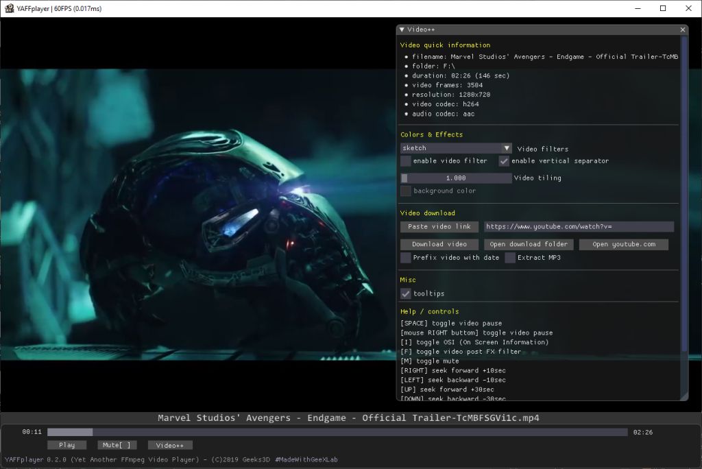 YAFFplayer, FFmpeg video player